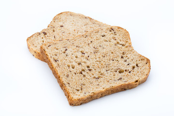 Slices of rye bread isolated on white background.
