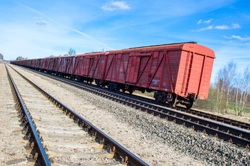 Fototapeta na wymiar Red train wagons on railroad