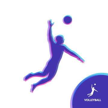 Volleyball athlete in action. Sport Symbol. Design Element. Vector Illustration.