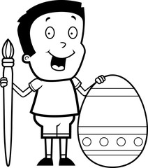 Cartoon Boy Painting Easter Egg