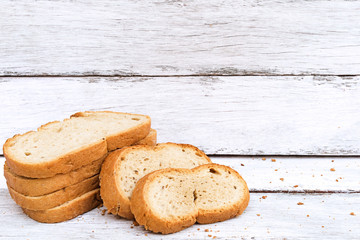 slice bread on wooden table in the morning, breakfast