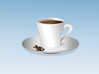 Cup of coffee with foam on a saucer