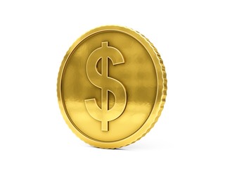 3D rendering gold coin on white background