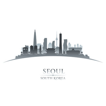 Seoul South Korea city skyline silhouette white background