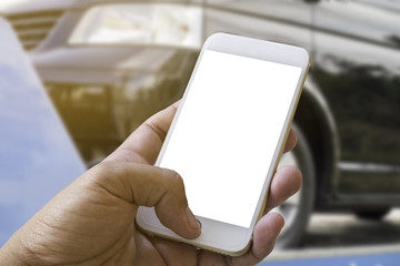 Using a smartphone with blank screen, call emergency concept, call extra services.