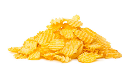 yellow potato chips isolated on white