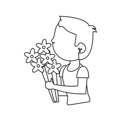 boy with flowers bouquet present vector illustration eps 10