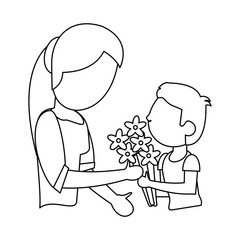 child gift bouquet flowers mother outline vector illustration eps 10