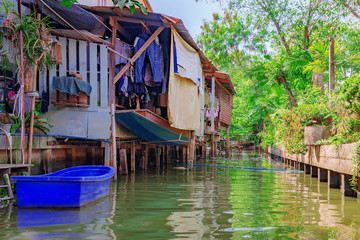 Riverside canal houses in rural setting