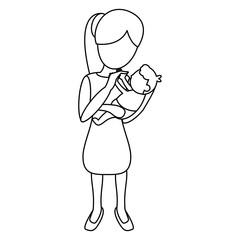 mom carrying little baby outline vector illustration eps 10