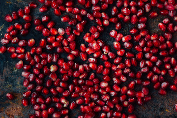 Top view of pomegranate seeds