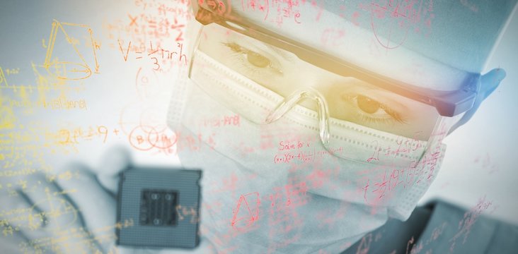 Composite image of close-up of female surgeon holding processor