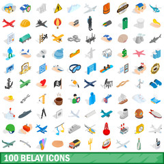 100 belay icons set, isometric 3d style