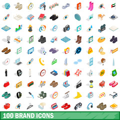 100 brand icons set, isometric 3d style