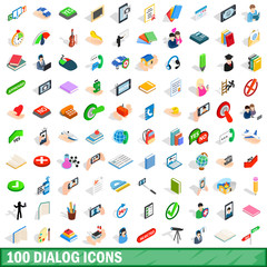 100 dialog icons set, isometric 3d style