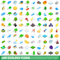 100 ecology icons set, isometric 3d style