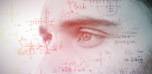 Composite image of man with blue eyes looking away