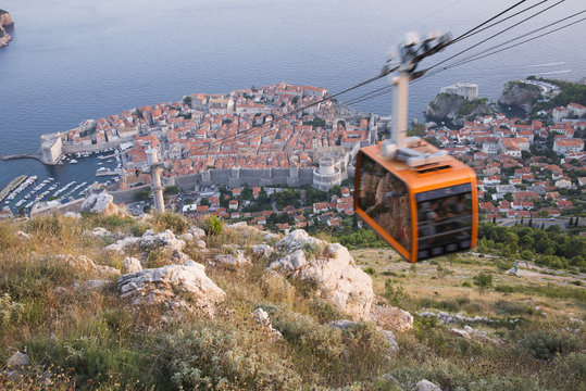 Old city of Dubrovnik from the Srd hill. There is a cable car for arriving in the hill top in just four minutes.