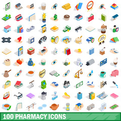 100 pharmacy icons set, isometric 3d style