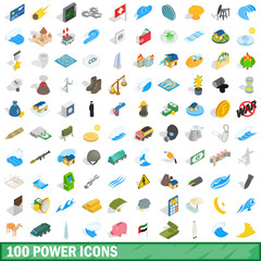 100 power icons set, isometric 3d style