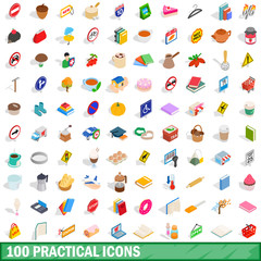 100 practical icons set, isometric 3d style