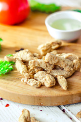 Textured soybean meal - also known as vegetarian soy meat