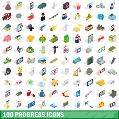 100 progress icons set, isometric 3d style