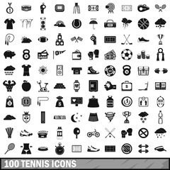 100 tennis icons set, simple style 