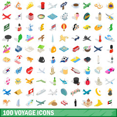 100 voyage icons set, isometric 3d style