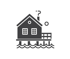 Seaside stilt house icon in outline design. Beach bungalow logotype silhouette vector illustration. Wooden fisherman house logo or label template.