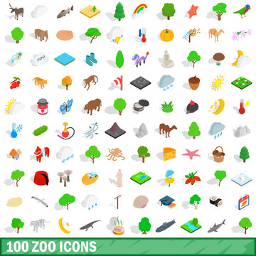 100 zoo icons set, isometric 3d style