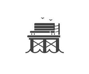 Fototapete Seebrücke Seepier-Symbol im Umrissdesign. Sommerreisen Logo Silhouette Vector Illustration für Reisebüro. Holzpierlogo oder Etikettenvorlage.