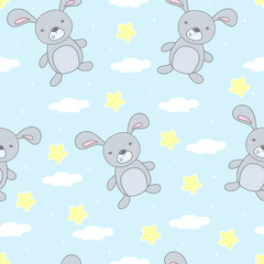 Seamless pattern with cute little bunny. vector illustration