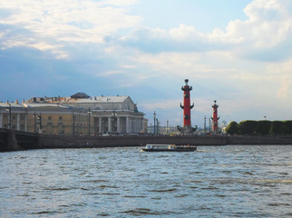 View of Neva River and Spit of Vasilyevsky Island in center of St.Petersburg, Russia - June 2016