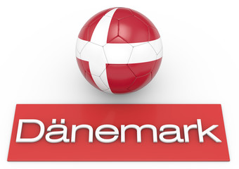 Fußball mit Flagge Dänemark, deutsche Version, Version 3, 3D-Rendering