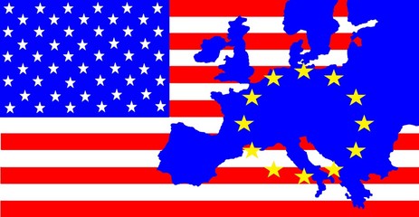 USA and Europe -
On the US flag is the map of Europe with the stars circle
