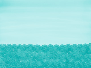 Hand drawn colorful blue waves of ocean on the watercolor background, illustration painted by oil color, high quality