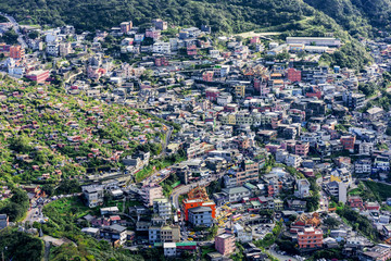 Fototapeta na wymiar Aerial view of Hillside houses in Jiufen town