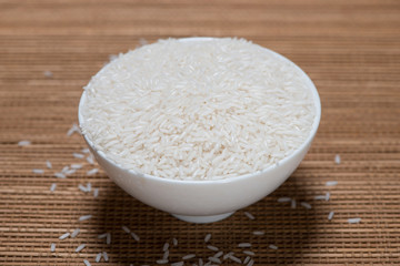 Rice in spoon and bowl. Jasmine Rice, Thai Rice, White Rice.