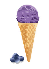 Scoop ice cream cone blueberries