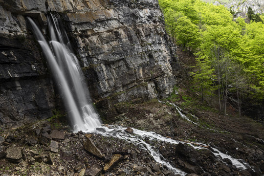 Pesio valley (Valle Pesio),Cuneo province,Marguareis park,Piedmont, Italy,Europe. Pis del Pesio waterfall