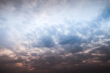 Dramatic sky with colorful clouds at late evening
