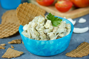 Eggplant egg salad for snack