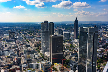 view to skyline of Frankfurt from Maintower in Frankfurt, Germany