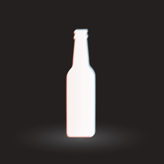 White glowing bottle silhouette on dark background with glitch effect. Vector