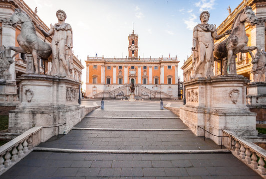 Fototapeta Capitolium Hill (Piazza del Campidoglio) in Rome, Italy. Rome architecture and landmark. Rome Capitolium is one of the main attractions of Rome, it was designed by Michelangelo