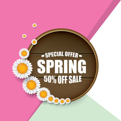 Spring sale label with beautiful flowers