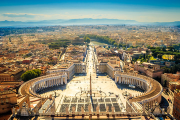 Aerial view of Saint Peter square in Rome, Italy. Rome baroque architecture and landmark. Saint...