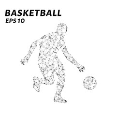 Fototapeta premium Basketball player consists of points, lines and triangles. The polygon shape in the form of a silhouette of a basketball player on a dark background. Vector illustration. Graphic concept of basketball