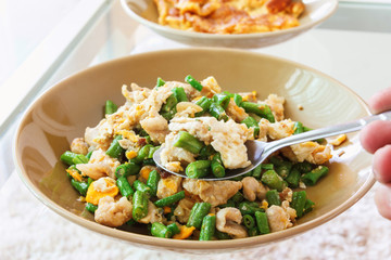 cow pea fresh with pork pieces
